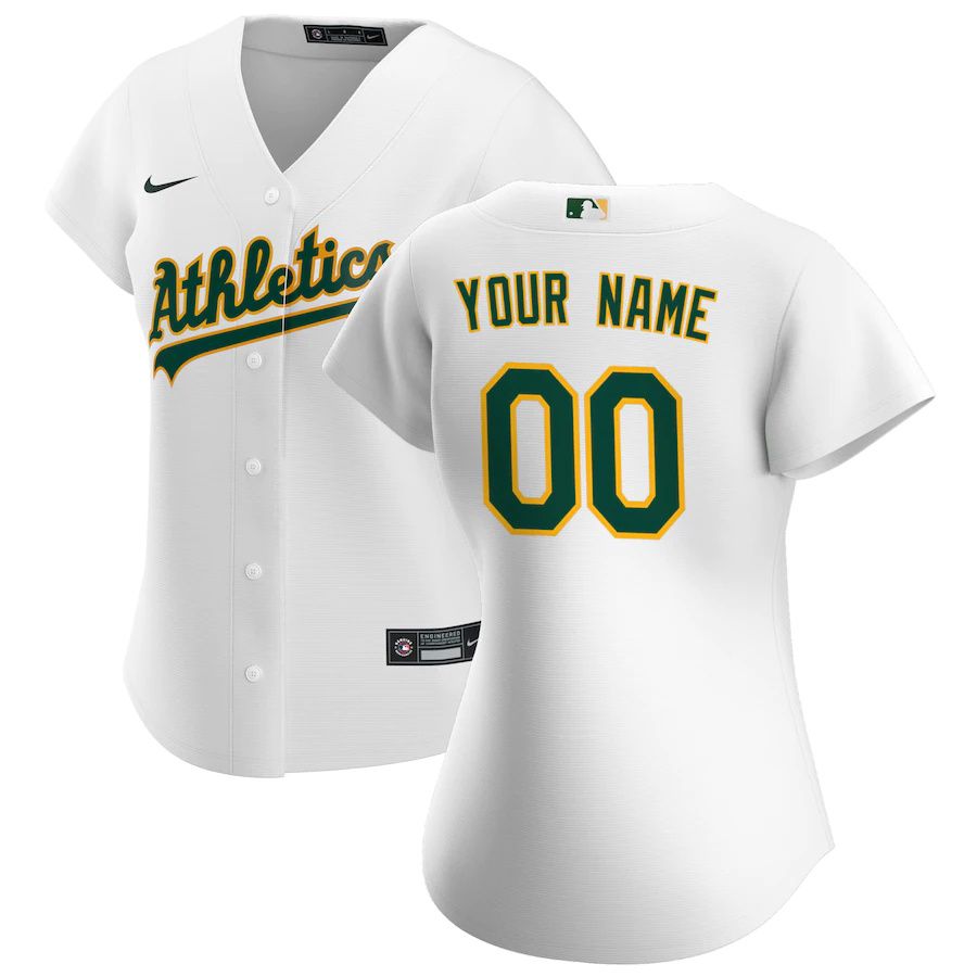 Womens Oakland Athletics Nike White Home Replica Custom MLB Jerseys